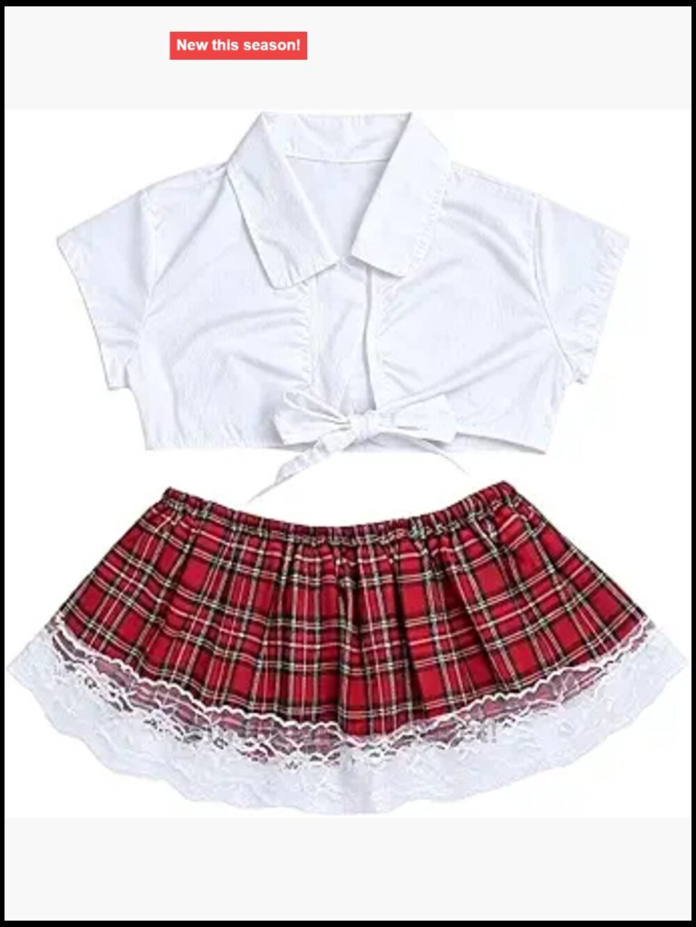Spandex School Girl Cosplay Lingerie Costume Set Pleated Tartan Uniform